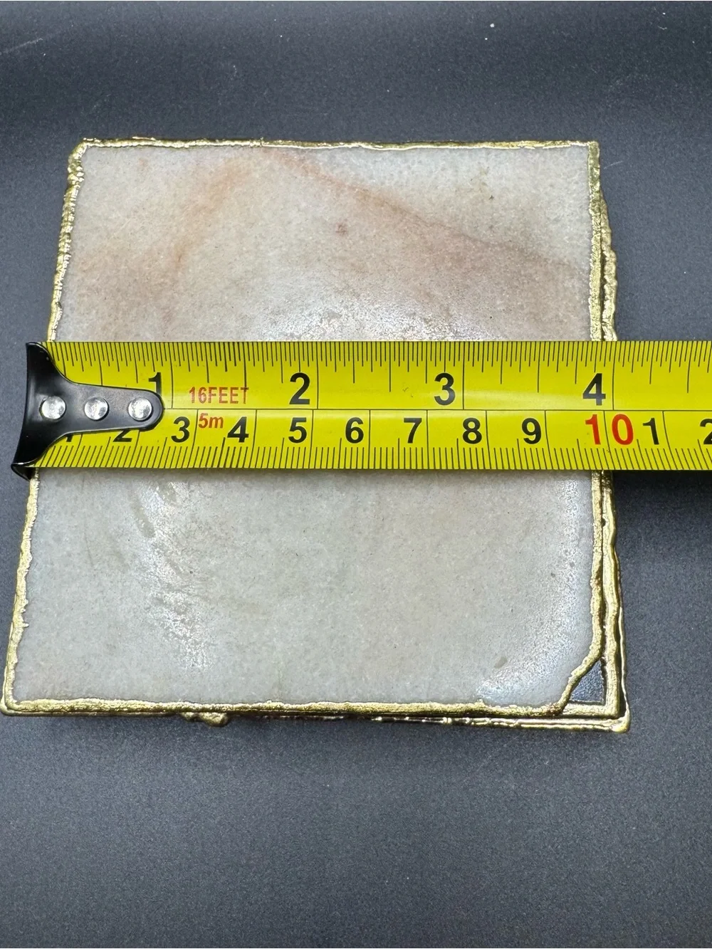 Anthropologie Set of 3 Natural Stone Coasters Gold Trim Square Agate Marble
